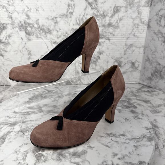 Anyi Lu Couture Heart Heel Pump Size 7.5 EUR 37.5 Rose Mauve Suede Retro Italy - Picture 1 of 8